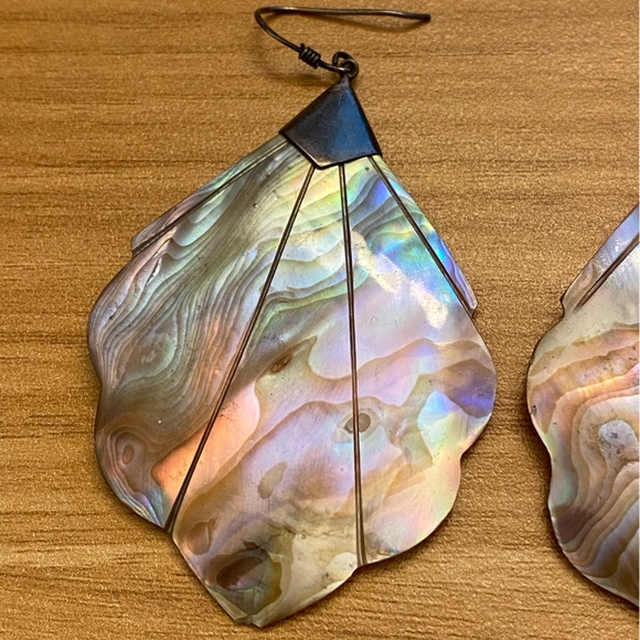 Beautiful vintage 925 sterling silver abalone shell dangle earrings - Picture 6 of 7